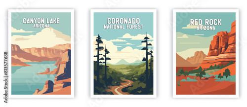 Canyon Lake, Coronado, Red Rock Illustration Art. Travel Poster Wall Art. Minimalist Vector art