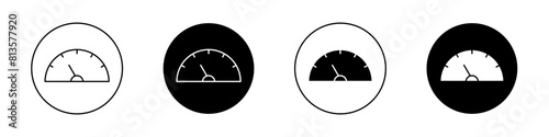 Tachometer icon set. high pressure level meter vector symbol. accelerate high speed car meter sign. high performance icon in black filled and outlined style.
