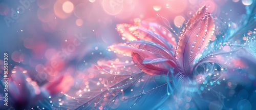 Delicate tendrils of light unfurling in a mystical dance, pink and blue hues