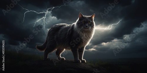 cat on the background of lightning