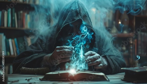 Portray a mystical sorcerer casting spells of enchantment, weaving together ancient incantations to shape the fabric of reality