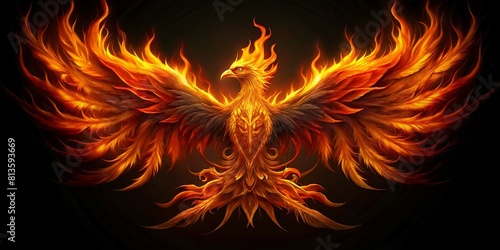 Fire phoenix concept on black background