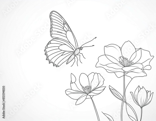 Un papillon vole près des fleurs 