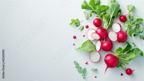  A fresh radish surrounded by some radish slices