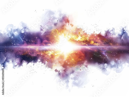 Gamma Ray Bursts Graphic showing a gamma ray burst in space, the most powerful form of light, in a brief but intense flash, isolated on white background.