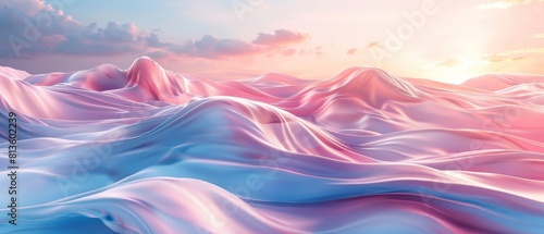 Surreal satin landscape flowing under a pastel sky, dreamlike