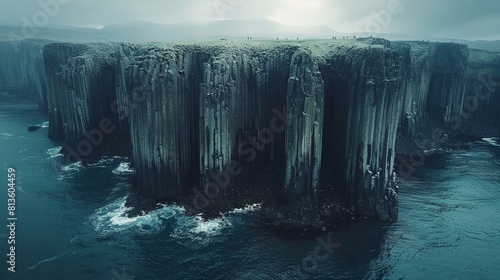 Majestic Natural Basalt Columns at Ocean's Edge: A Stunning Natural Phenomenon
