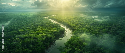 Gazing down upon the Amazon rainforest, one witnesses a living entity, vibrant and teeming with life. Its emerald canopy, unbroken and vast, seems to breathe with the rhythm of the Earth's heartbeat.