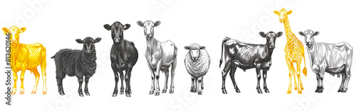 Set of fluffy sheep and lambs in different colors for Eid special monochrome texture on white background