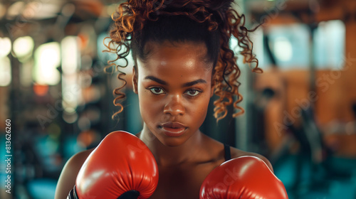 Boxeadora Afroamericana Sonriente en el Gimnasio