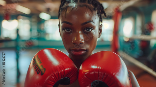Boxeadora Afroamericana Sonriente en el Gimnasio