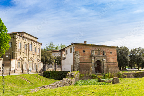 Historic library building in the center of Lucca, Italy