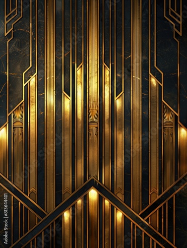 Art deco style black and gold colored background. Artdeco wallpaper.