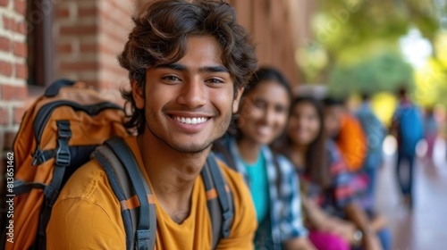 Cheerful Young Indian College Students Hanging Out On Campus