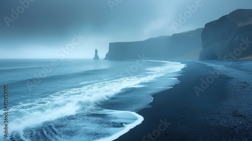 Stormy Morning at Reynisfjara Beach: An Ethereal View with Mist and Surf