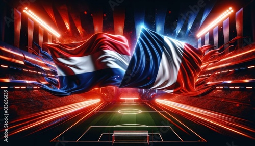 Netherlands vs France football match, country flags and stadium, UEFA Euro 2024, UEFA European Football Championship 2024, 2nd round, 2nd group stage
