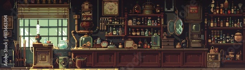 A pixel art image of an old-fashioned pharmacy