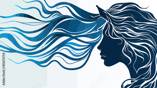 Blue silhouette of front face of female faceless