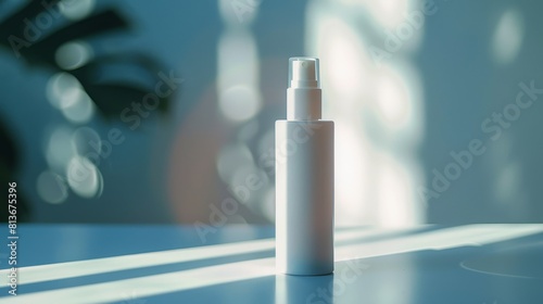 Intimate shot of a spray deodorant bottle, isolated on a clean background under perfect lighting, highlighting its sleek design