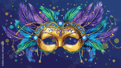 Carnival masks with feathers and beads for Mardi Gras