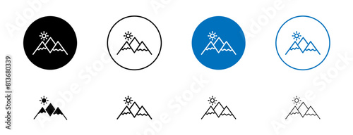 Mountains vector icon set. high terrain vector icon. everest hill sign in black color.