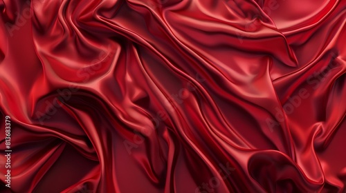 Red crumpled silk fabric, wrinkled silk cloth