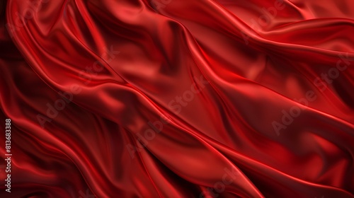 Red crumpled silk fabric with pleats and folds.