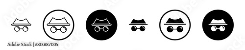 Incognito line icon set. secret spy with hat. hidden private web browser symbol. undercover investigation agent icon. criminal mafia or gangster sign. scammer person symbol suitable for apps and webs