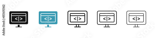 Display code line icon set. computer software program script vector sign. web html icon for UI designs.