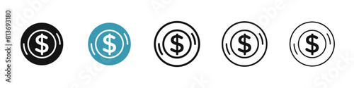 Coin line icon set. dollar money coin vector symbol for UI designs.