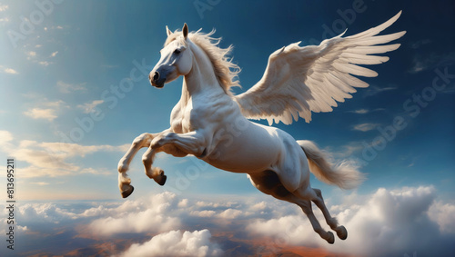 A flying white Pegasus