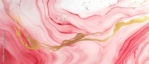Pink white marble wave gradation, art painting style with shiny golden lines