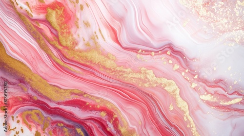 Pink white marble wave gradation, art painting style with shiny golden lines