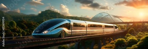 A high-tech maglev train floating above the track