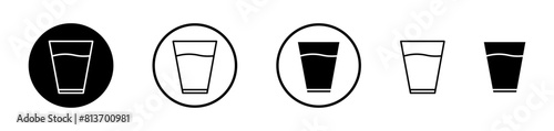 Glass icon set. Vector symbols of drinking glasses for water or milk, and glassware pictograms.