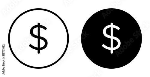 Coin icon set. Vector symbols of dollar money coins.