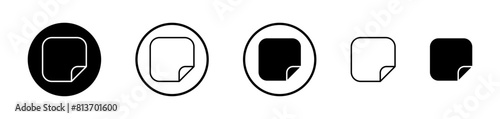 Sticker icon set. Paper sticker peel off vector symbol. Strong sticky glue label sign. Round sticker icon.