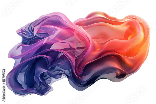 A colorful, flowing piece of fabric with a purple, blue, and orange hue. The fabric appears to be a piece of cloth that is being used as a background for a photo