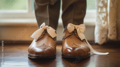 Classic groom's wedding shoes with ribbon bows