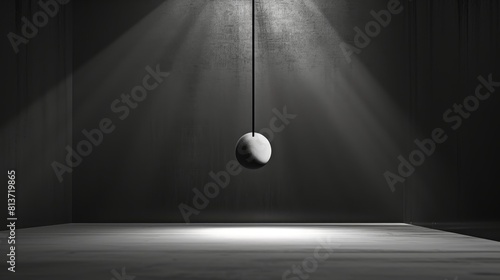 essence of time through a solitary, perfectly balanced pendulum suspended within a void.