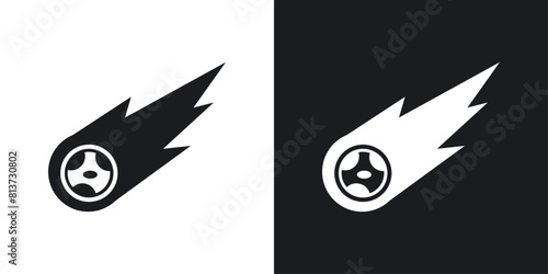 Comet icon set. Fiery meteor with tail vector symbol. Space rock sign.