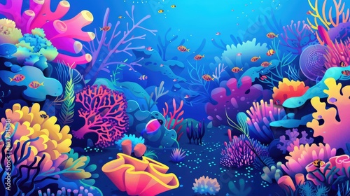 Underwater Oceanic View with Peaceful Coral Garden, Diverse Marine Life, and Vibrant Reefs