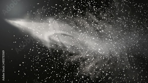 Modern dust with water spray on transparent background. Dust with a particle of powder and abstract cosmetic drops. Cloud perfume and fragrance steam. A gun shoot explosion is shown in this modern.