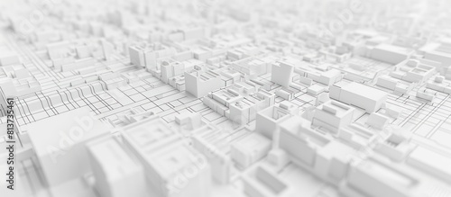 City draft building map 3D model mock white black grid line top view