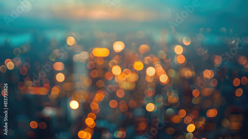 Bright glowing lights of district in megapolis in evening on blurred background