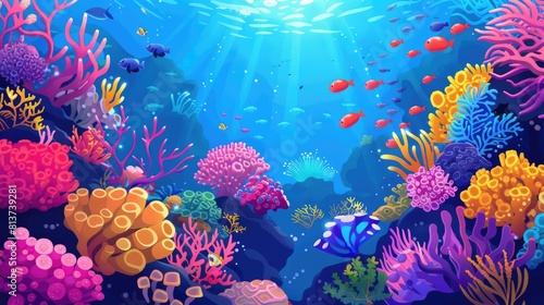 Serene Coral Garden, Diverse Marine Life, and Vibrant Reefs in the Ocean Underwater Scene