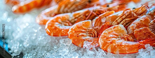 shrimp on ice. Selective focus