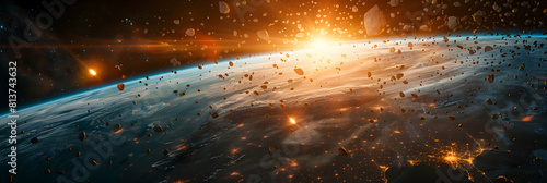 Advanced Orbital Debris Monitoring System Ensuring Safe Space Operations: Realistic Concept of Tracking and Managing Orbital Debris in Space Stock Photo