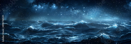 A Celestial Connection: Starry Bioluminescent Night Embracing the Night Sky s Glowing Waves in Photo Realistic Concept