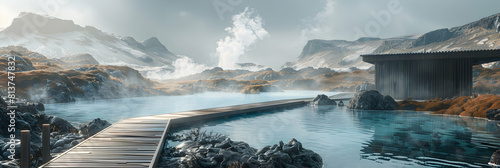 Scenic Thermal Pools Steaming in Volcanic Setting Creating Unique Natural Spa Experience Amid Rugged Landscapes Photo Realistic Concept for Adobe Stock